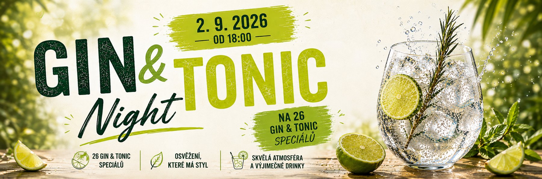 Gin & Tonic Night, 2.9.2026 od 18:00, 26 Gin & Tonic speciálů