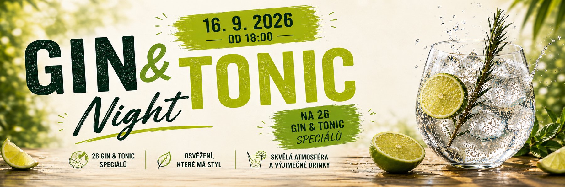 Gin & Tonic Night, 16.9.2026 od 18:00, 26 Gin & Tonic speciálů